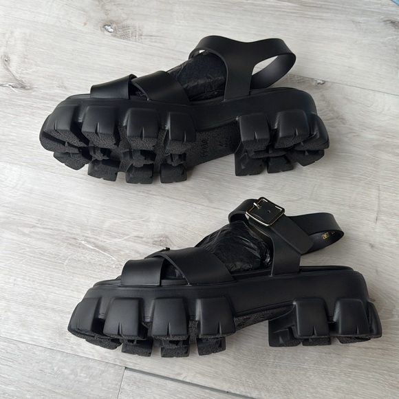 Prada Monolith rubber Black Platform Sandals black size 8 NWT in box - Picture 9 of 13